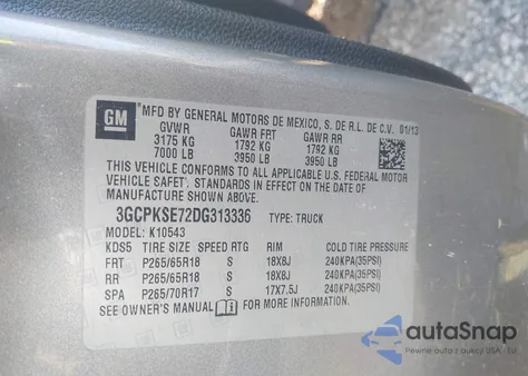 2013 Chevrolet Silverado 1500 Lt z USA, uszkodzony, nr VIN 3GCPKSE72DG313336